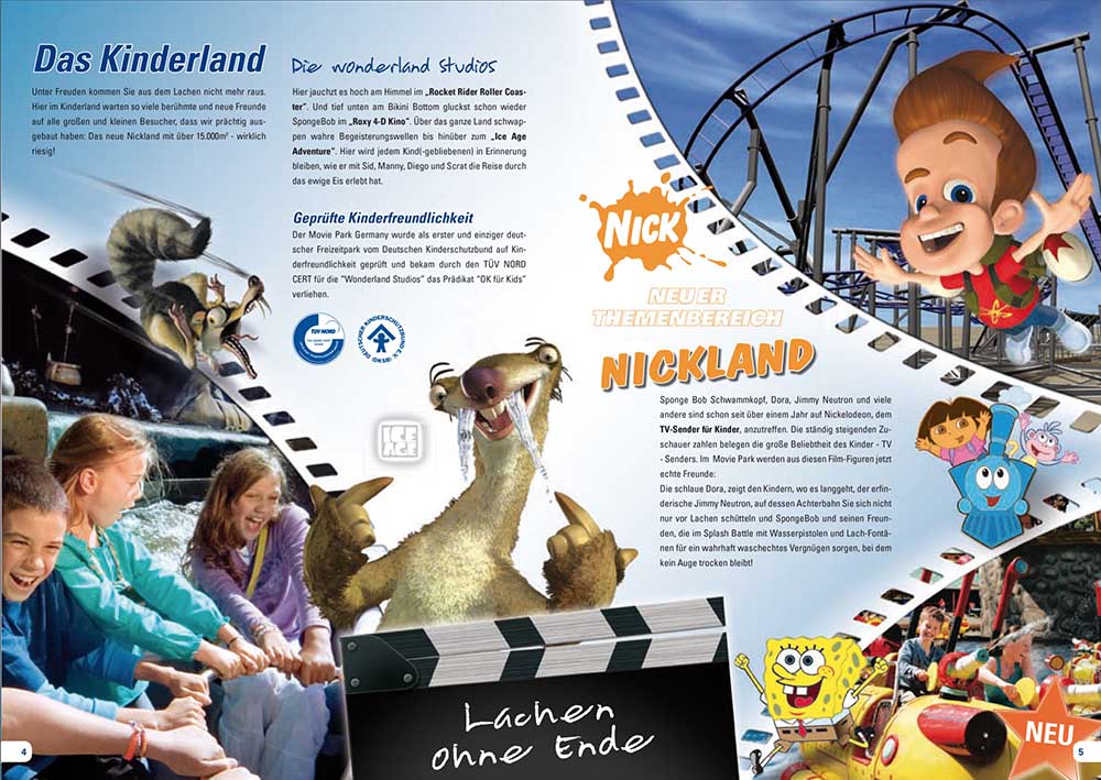 Verkaufsmaterial für das Nickland in der Sales Broschüre des Movie Park.