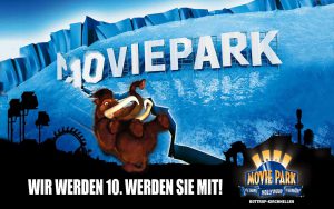 Plakatwerbung für die neue Attraktion Ice Age im Movie Park Germany